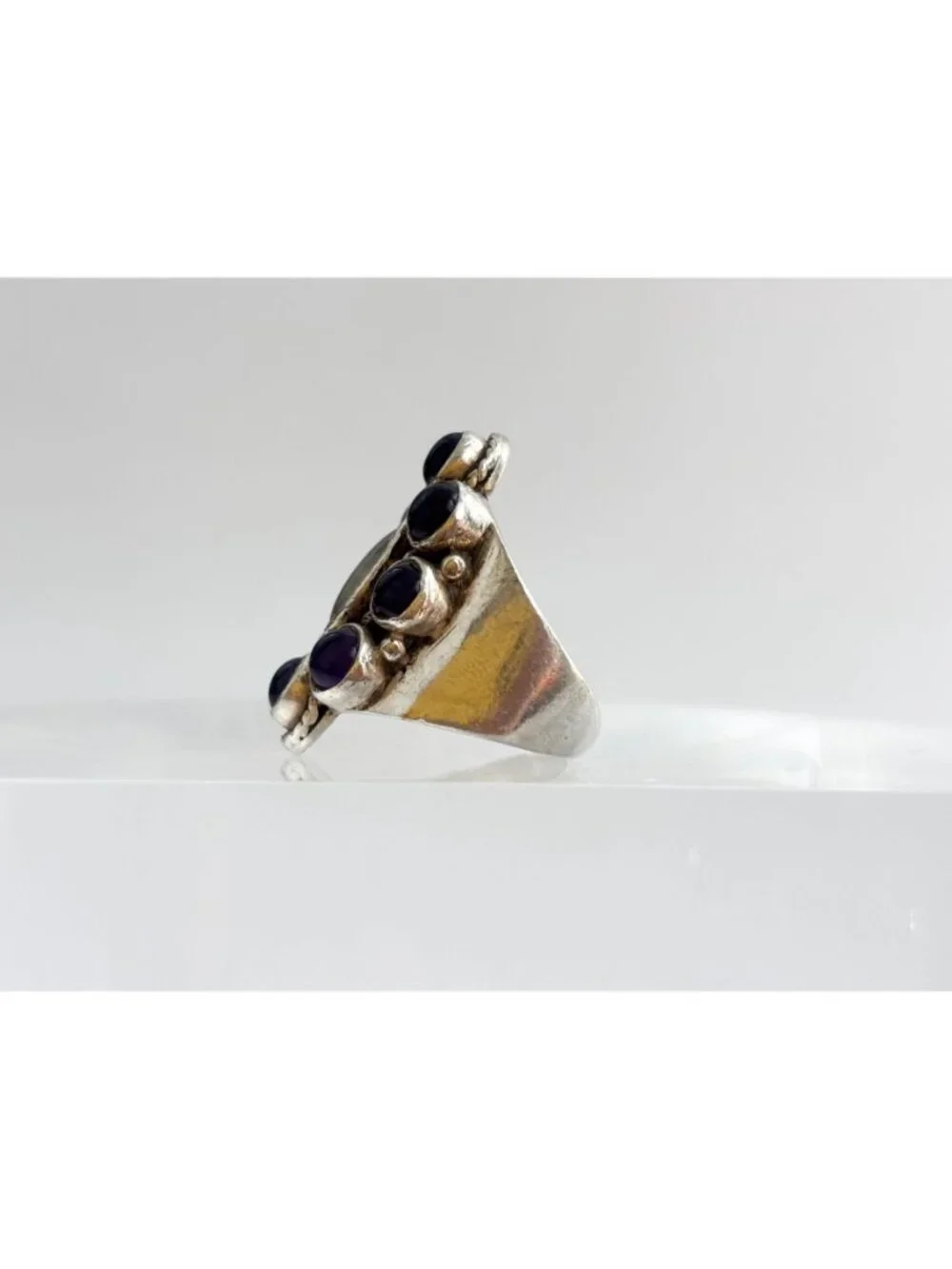 Amethyst Cabochon & Moonstone Art Deco Sterling Silver 925 Vintage Ring sz 6.75